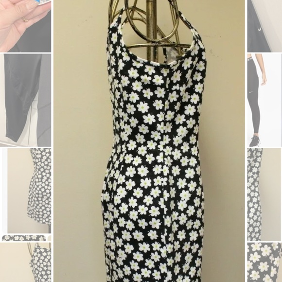 Y2K Black Floral Daisy Flower Power Retro 90s Y2K Mini Dress Size M - Picture 3 of 4